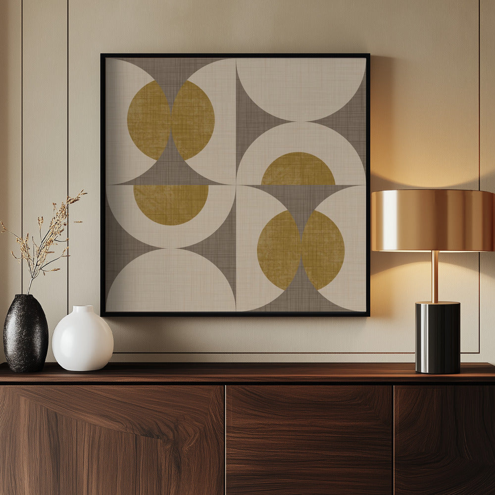 Retro Vintage Circle Fusion - Mid Century Orbs Taupe - 50s Geometric Poster