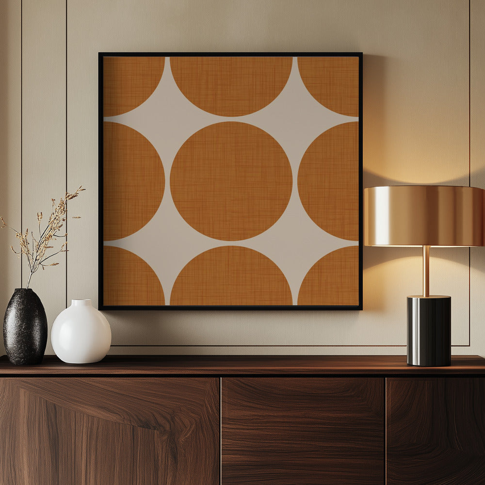 Modern Ocher Retro Spheres-Mid Century Modern Poster