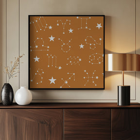 Celestial Constellation Boho-Moon and Stars In Dark Neutral- Ocher Poster