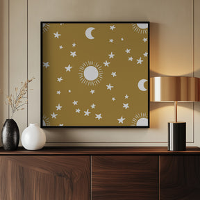 Celestial Dreamscape - Neutral Stars &amp; Shooting Stars Nursery-Golden Olive Poster