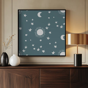 Celestial Dreamscape - Neutral Stars &amp; Shooting Stars Nursery- Slate Blue Poster