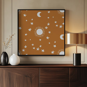 Celestial Dreamscape - Neutral Stars &amp; Shooting Stars Nursery- Ocher Poster