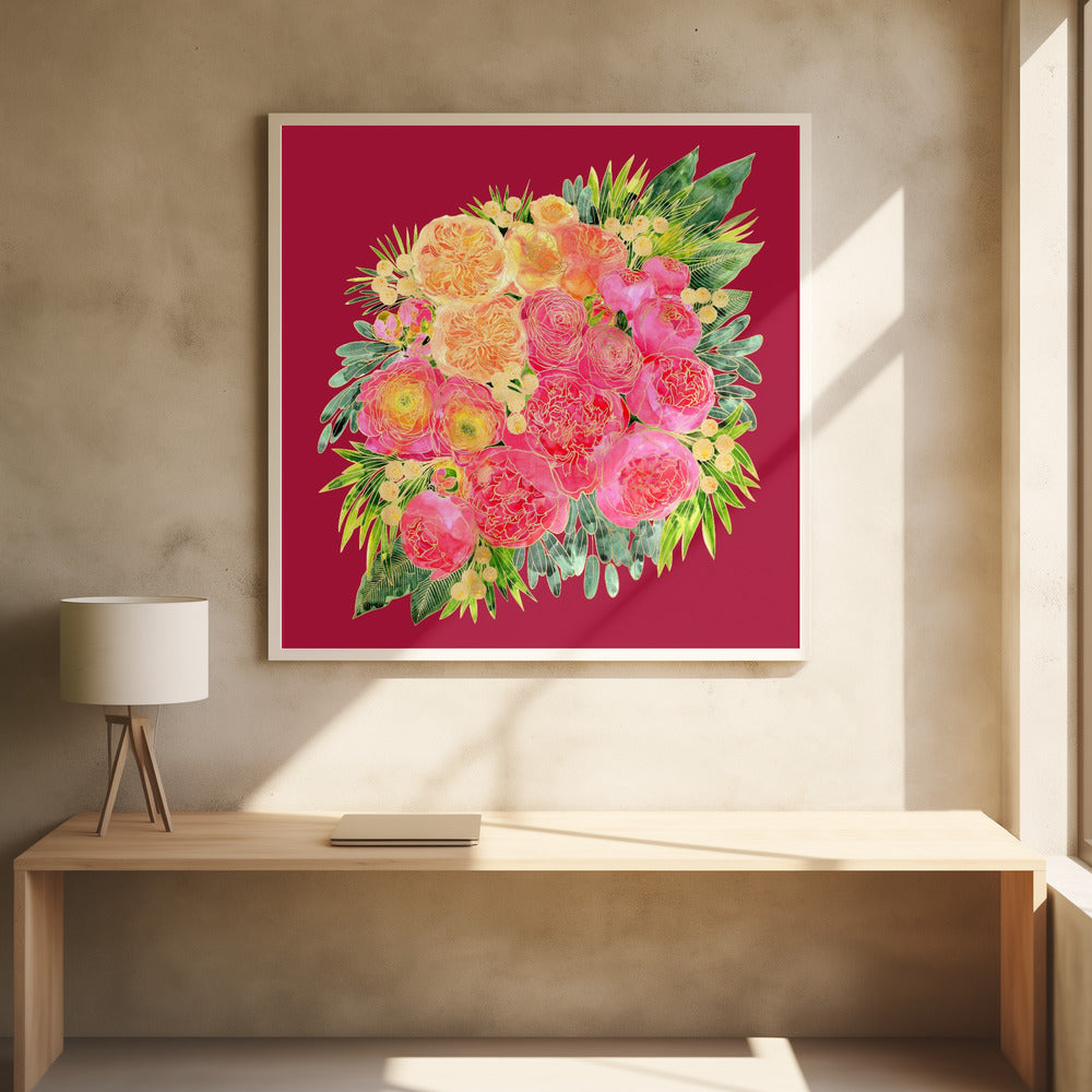 Rekha floral bouquet in watercolor an red Poster