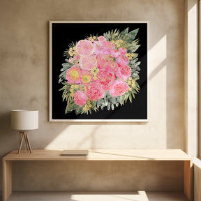 Rehka floral bouquet in light pink watercolor and black Poster