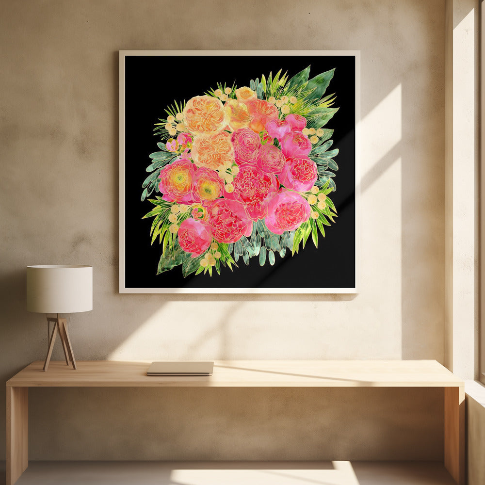 Colorful Rekha bouquet in black Poster