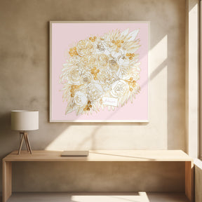 Forever Rekha floral bouquet in gold and pink Poster