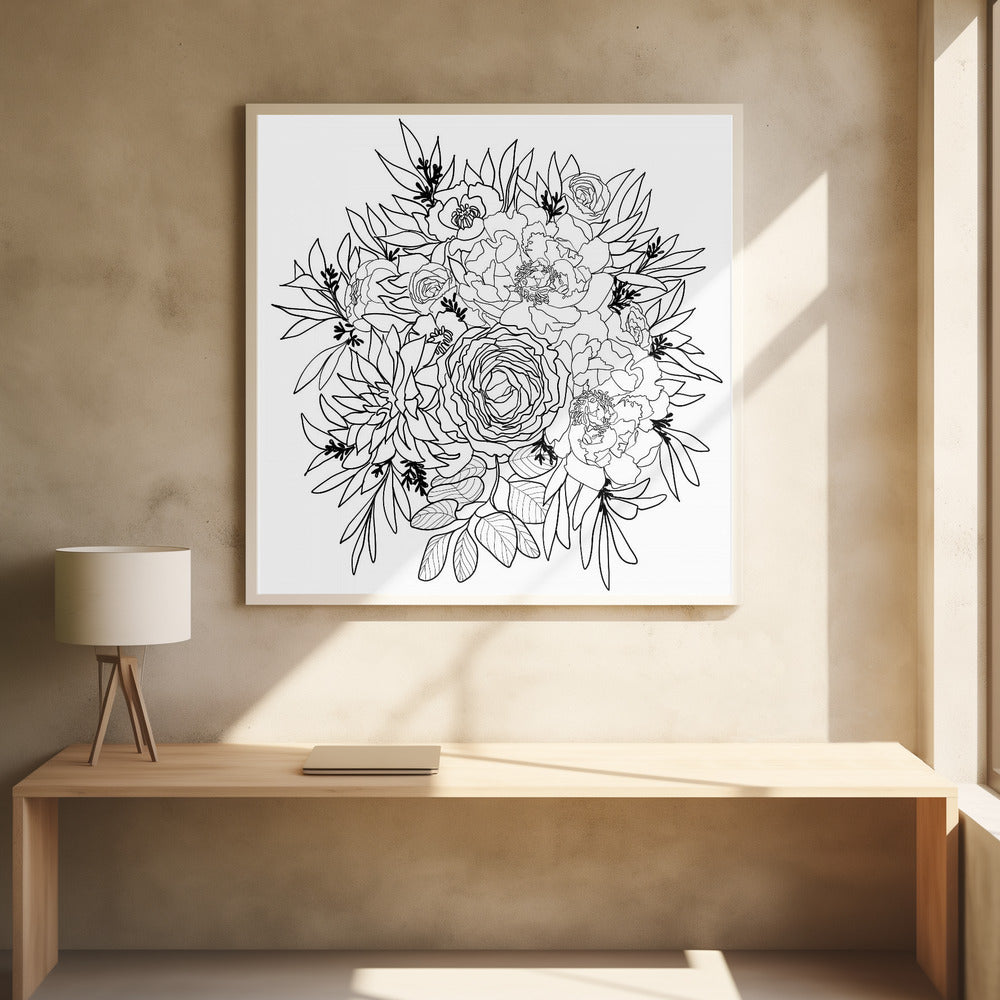 Nanette flower bouquet in black and white Poster