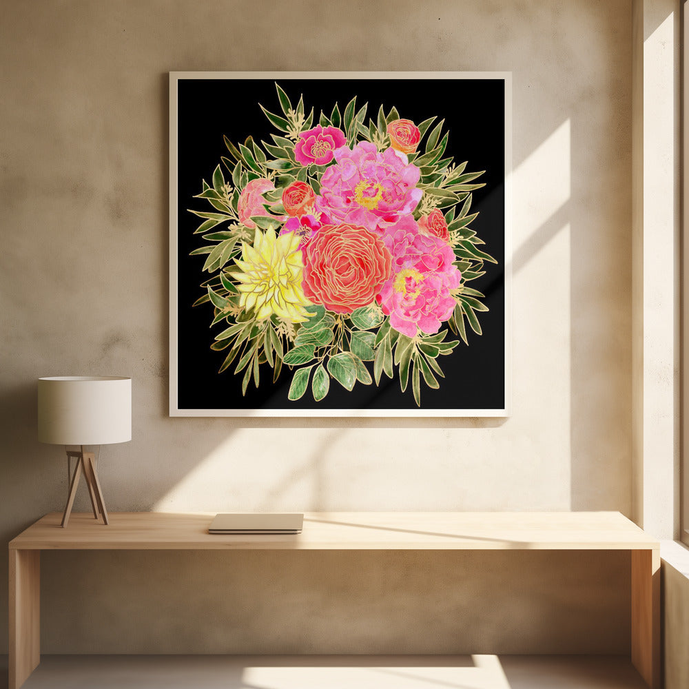 Colorful Nanette bouquet in black Poster