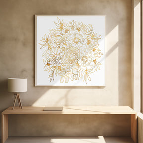 Nanette line art bouquet in gold Poster