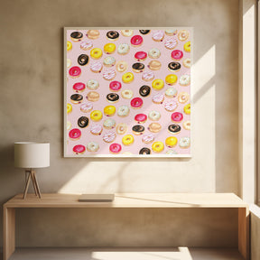 Watercolor donuts pattern in pink Poster