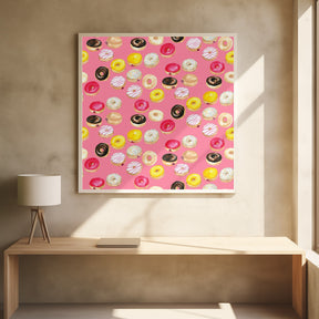 Watercolor donuts pattern in hot pink Poster