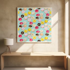 Watercolor donuts pattern in aqua Poster