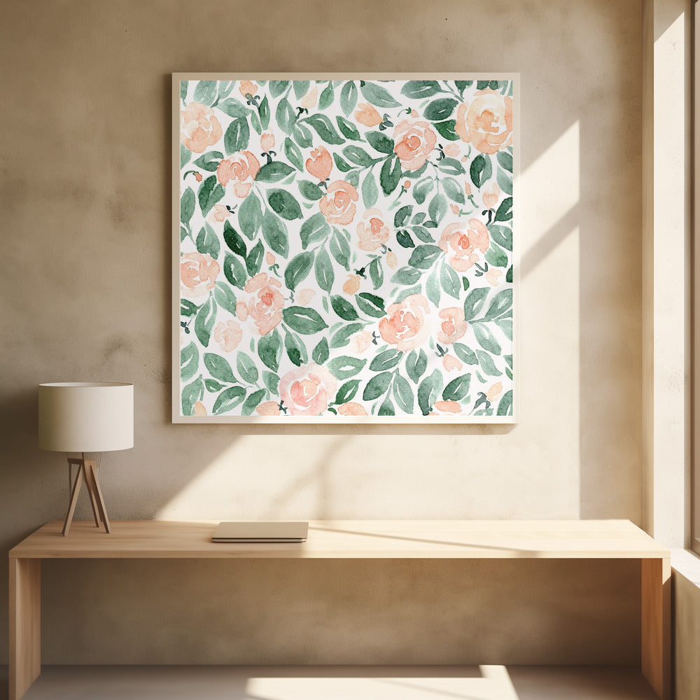 Miriam flowers in coral Poster