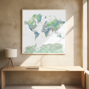 Detailed world map with cities, Declan Poster