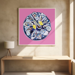 Oysters On a Plate Pink Poster