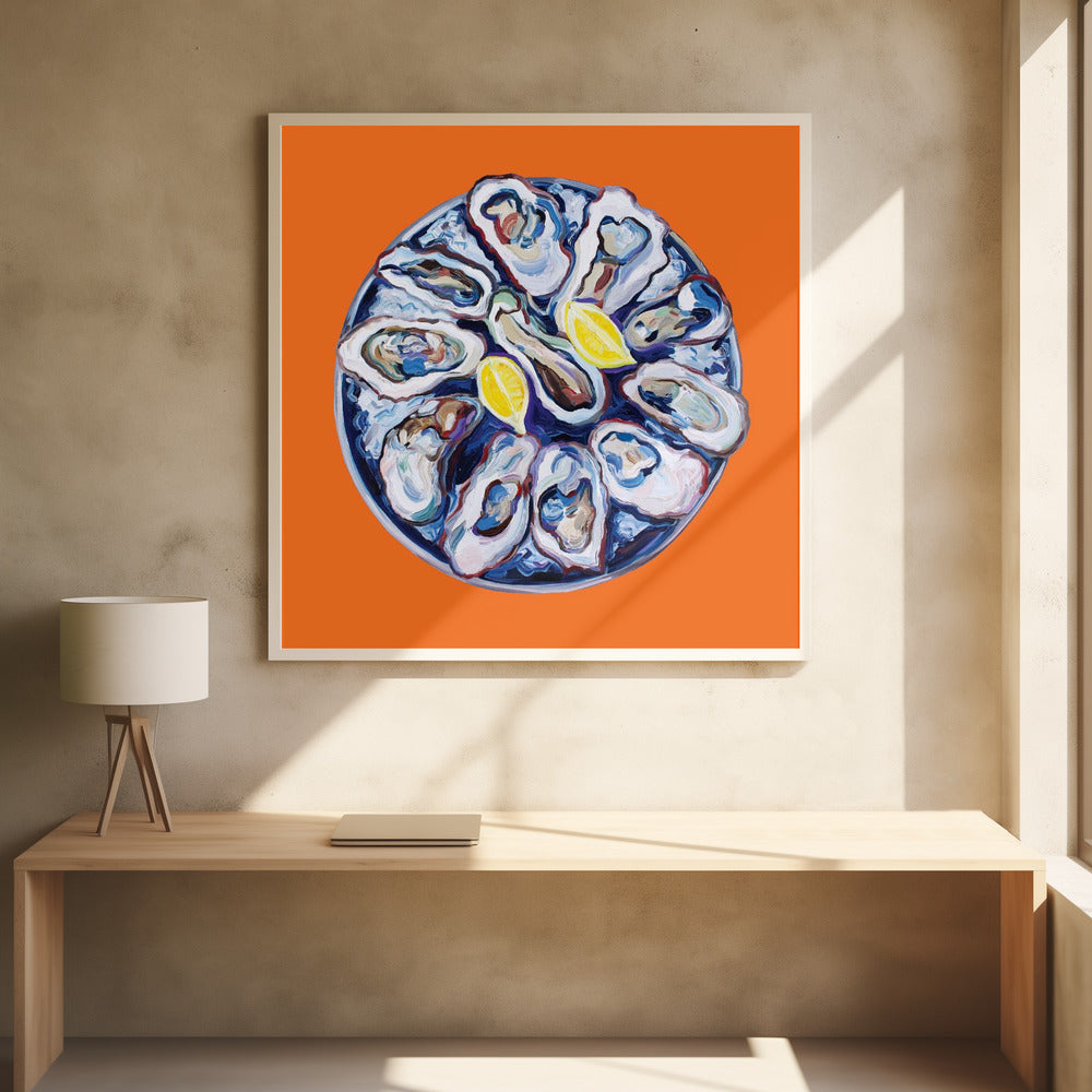 Oysters On a Plate Orange Poster