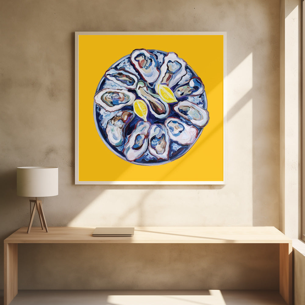 Oysters On a Plate Yellow Poster