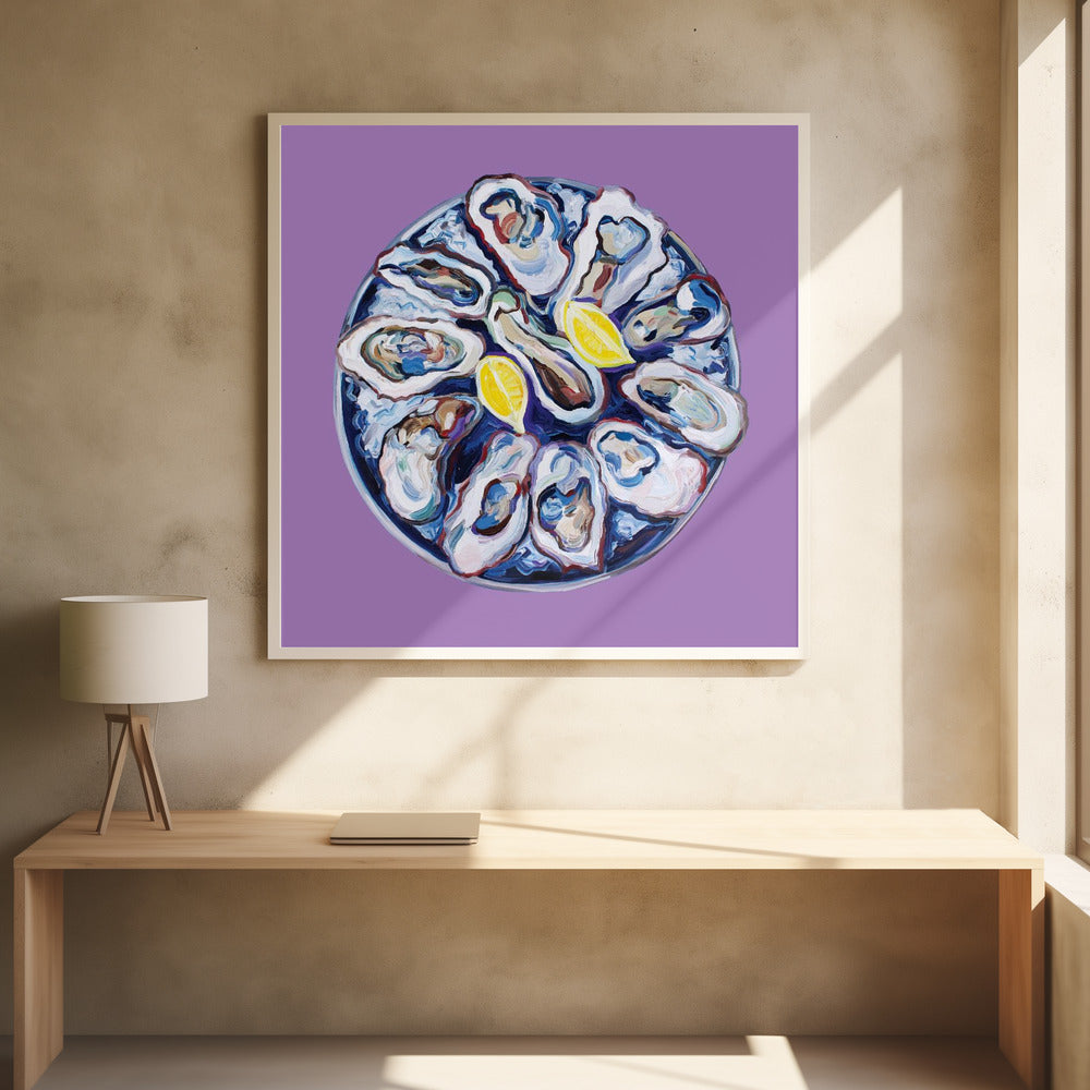 Oysters On a Plate Purple Poster