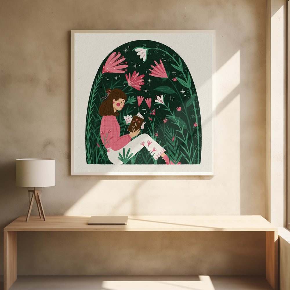 Reading in a Dome of Plants Poster