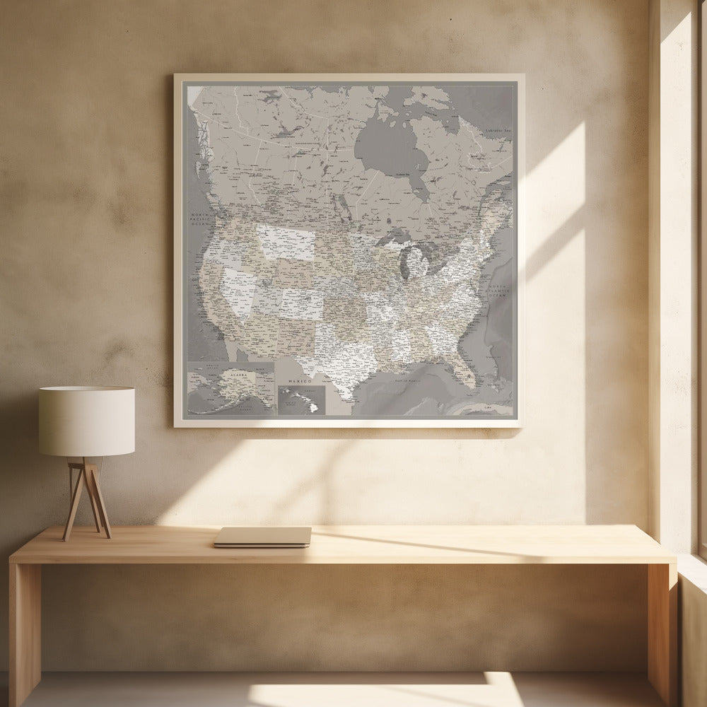 Highly detailed map of the United States, Davey Poster