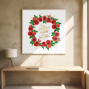 Holiday wishes wreath of red English roses Poster