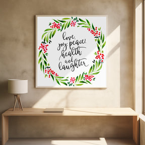 Watercolor wreath with holiday wishes Poster