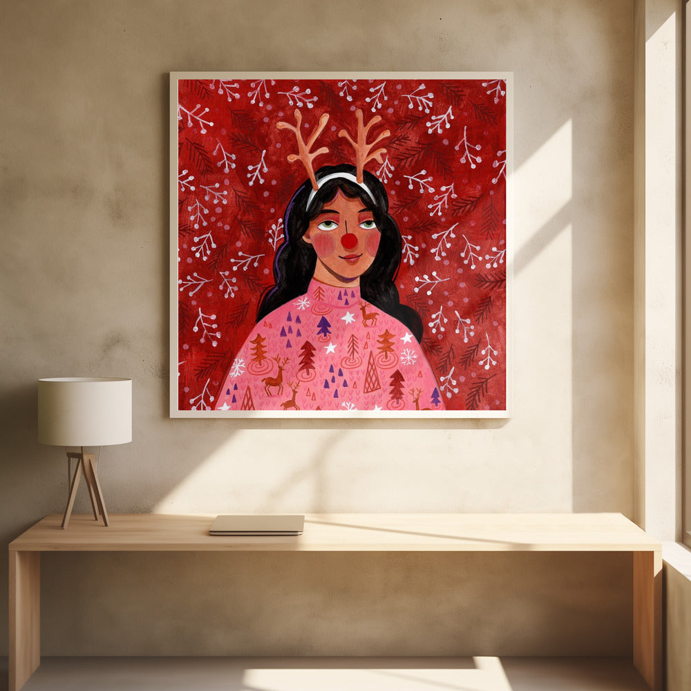 Modern abstract Christmas portrait woman Poster