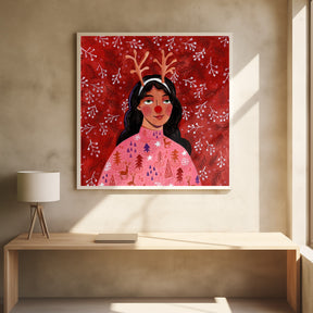 Modern abstract Christmas portrait woman Poster