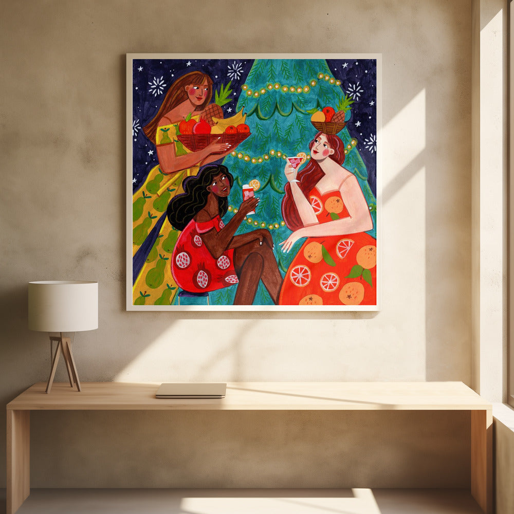 Festive Christmas fruit women Poster