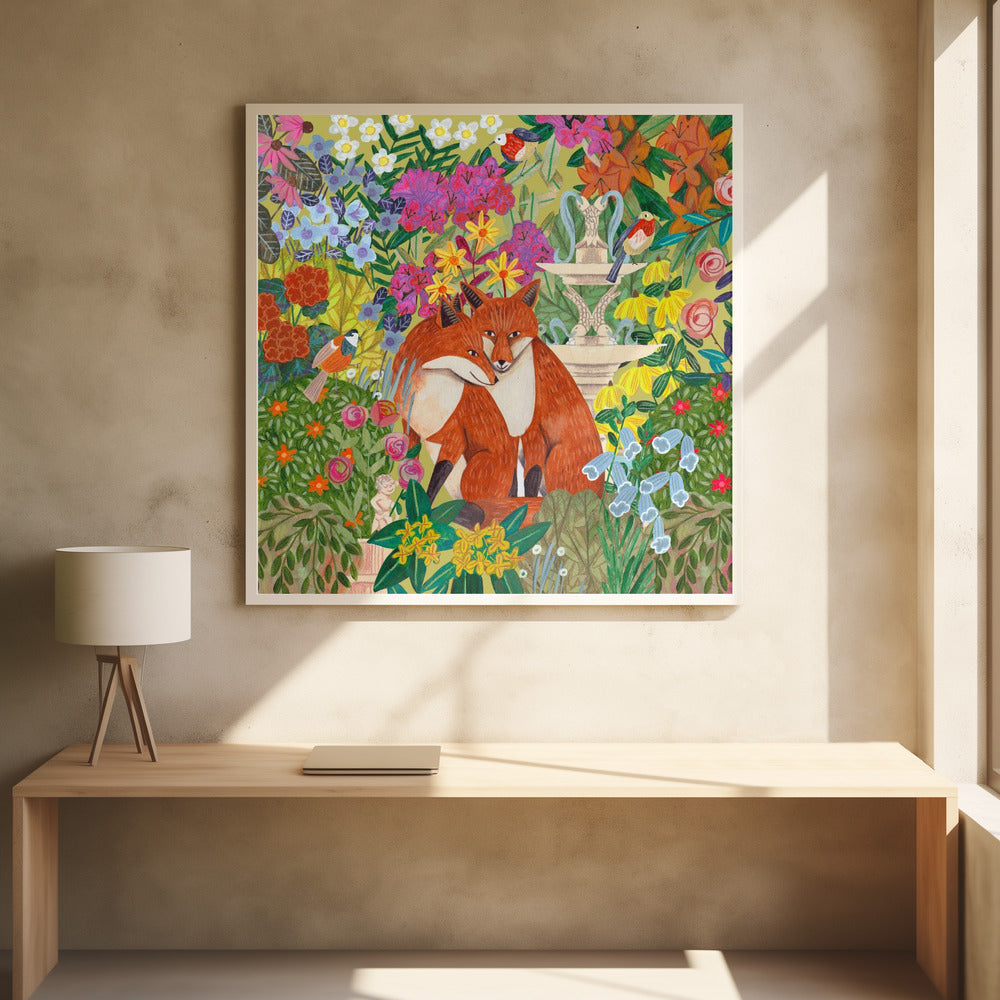 Foxes in the Garden Poster