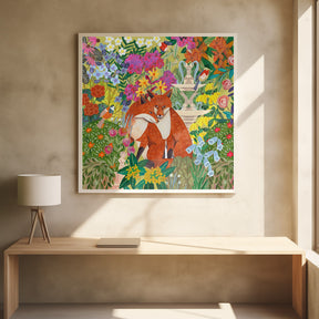 Foxes in the Garden Poster