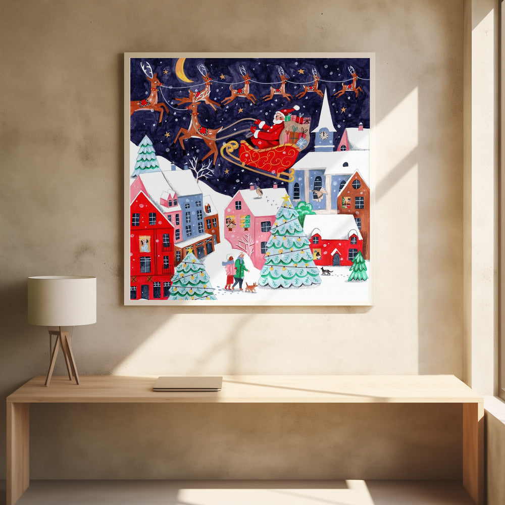 Santa and his Reindeers Poster