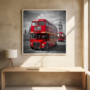 LONDON Red Buses on Westminster Bridge Poster