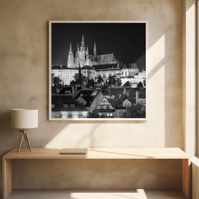 Prague Castle and St. Vitus Cathedral by night - Monochrome Poster