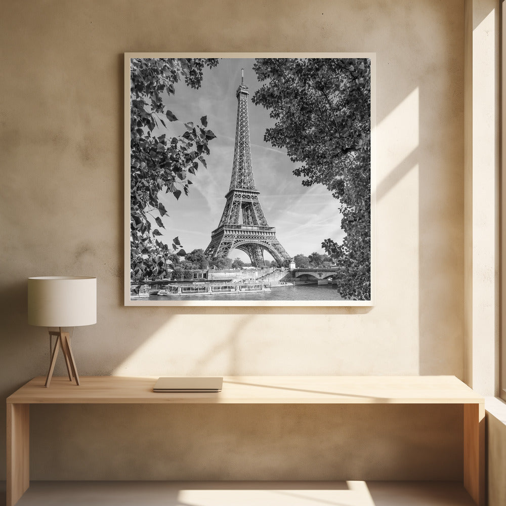 PARIS Eiffel Tower &amp; River Seine - Monochrome Poster