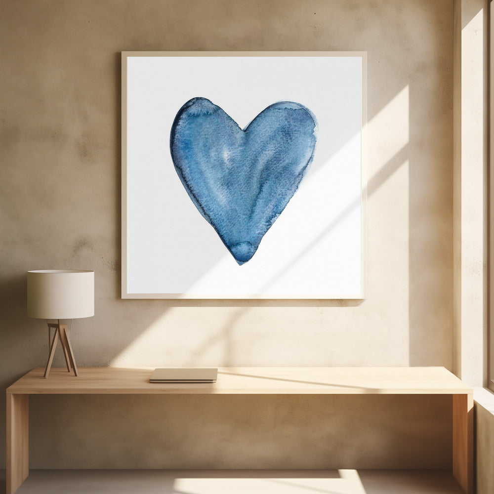 Watercolor heart blue Poster