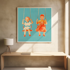 Two Little Girls On Swings Poster