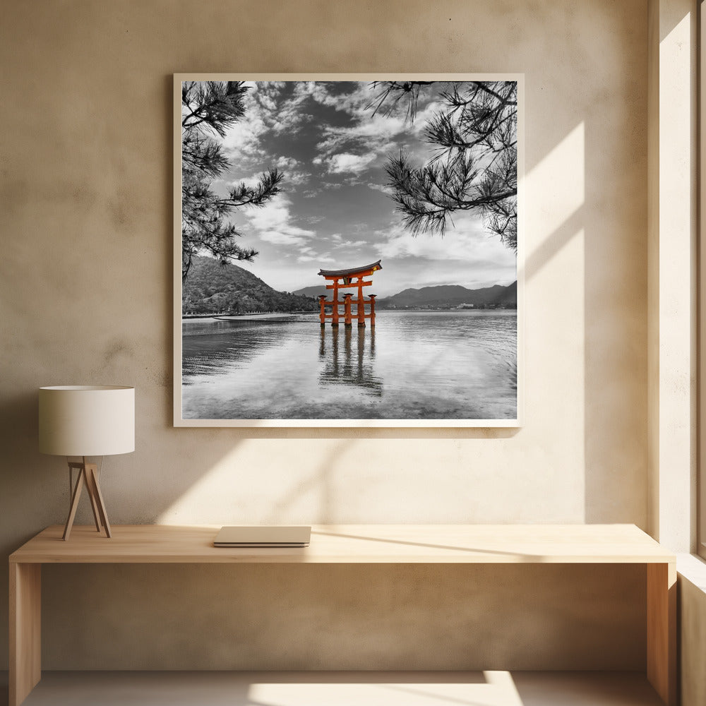 Vermilion torii of the Itsukushima Shrine on Miyajima - colorkey Poster