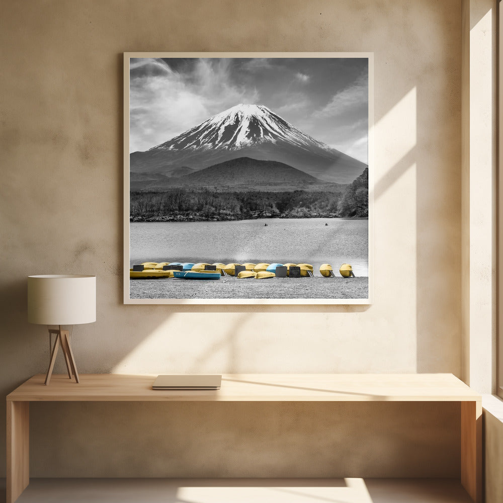 Charming Lake Shoji with majestic Mount Fuji - colorkey Poster