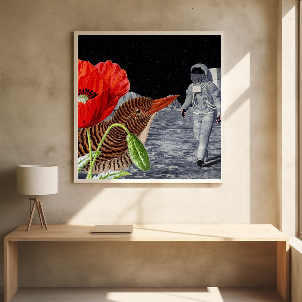 Bird On the Moon Astronaut - Collage Poster