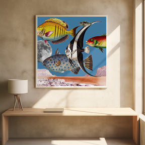 Fish World Blue - Digital Collage Poster