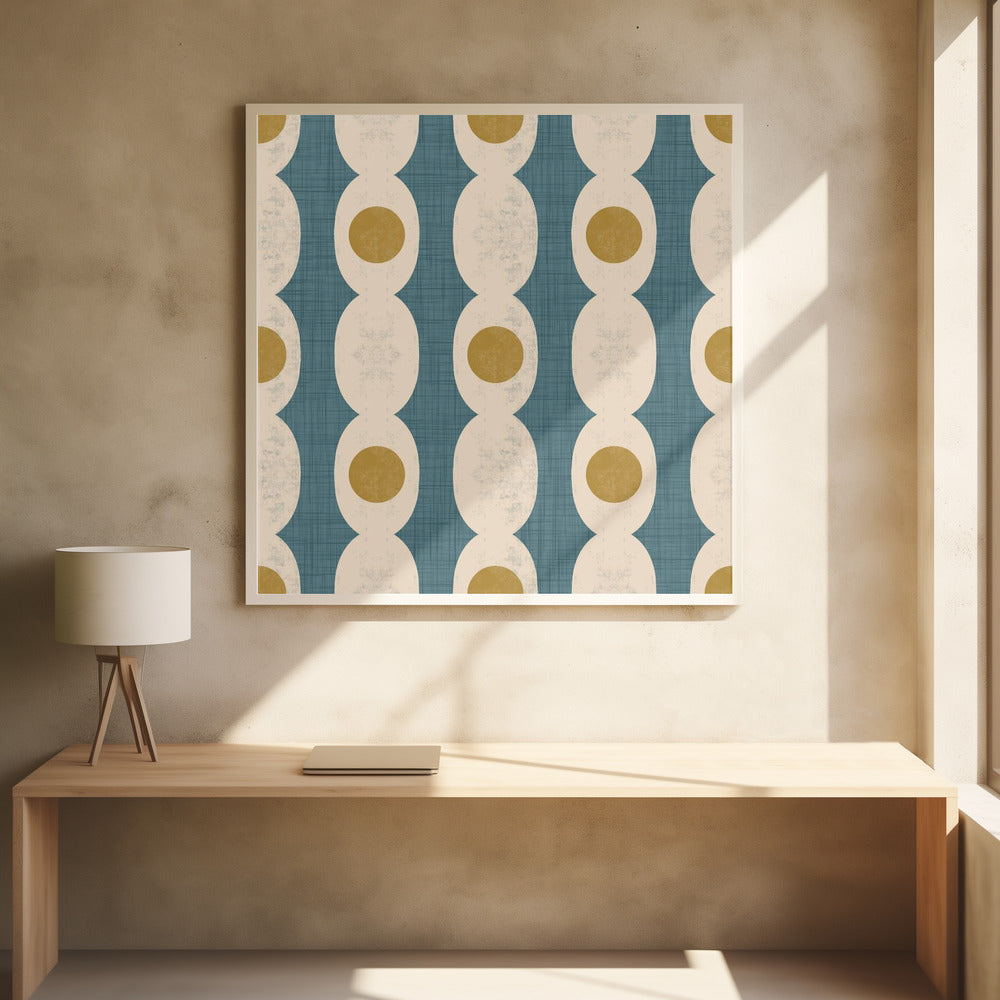 Retro Mod Geo Chain - Slate Blue - Mid Century Modern Poster