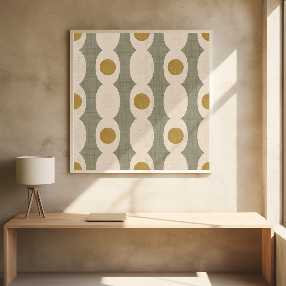 Retro Mod Geo Chain - Muted Olive - Mid Century Modern Poster