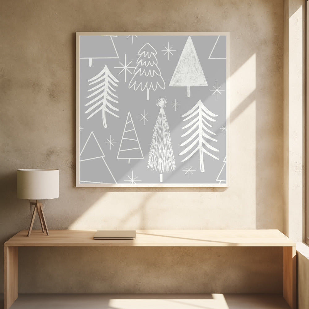 Christmas Tree Evergreen - Tree - Pine Tree Grey Poster