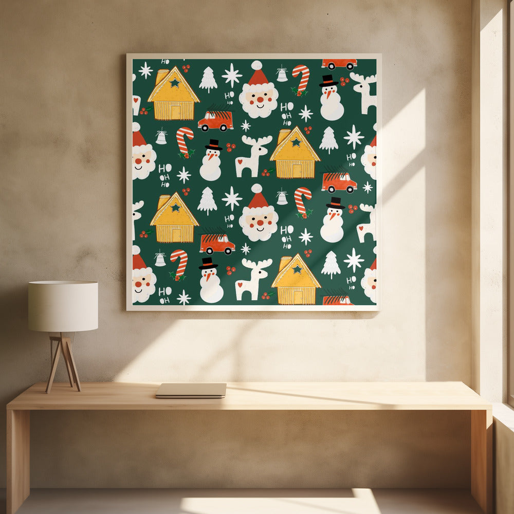 Holiday Christmas Santa Workshop Minimal Retro Green Poster