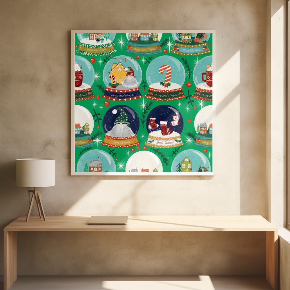 Christmas Snow Globe Green Poster