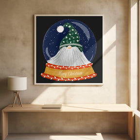 Christmas Santa Gnome Snow Globe - Merry Christmas Poster