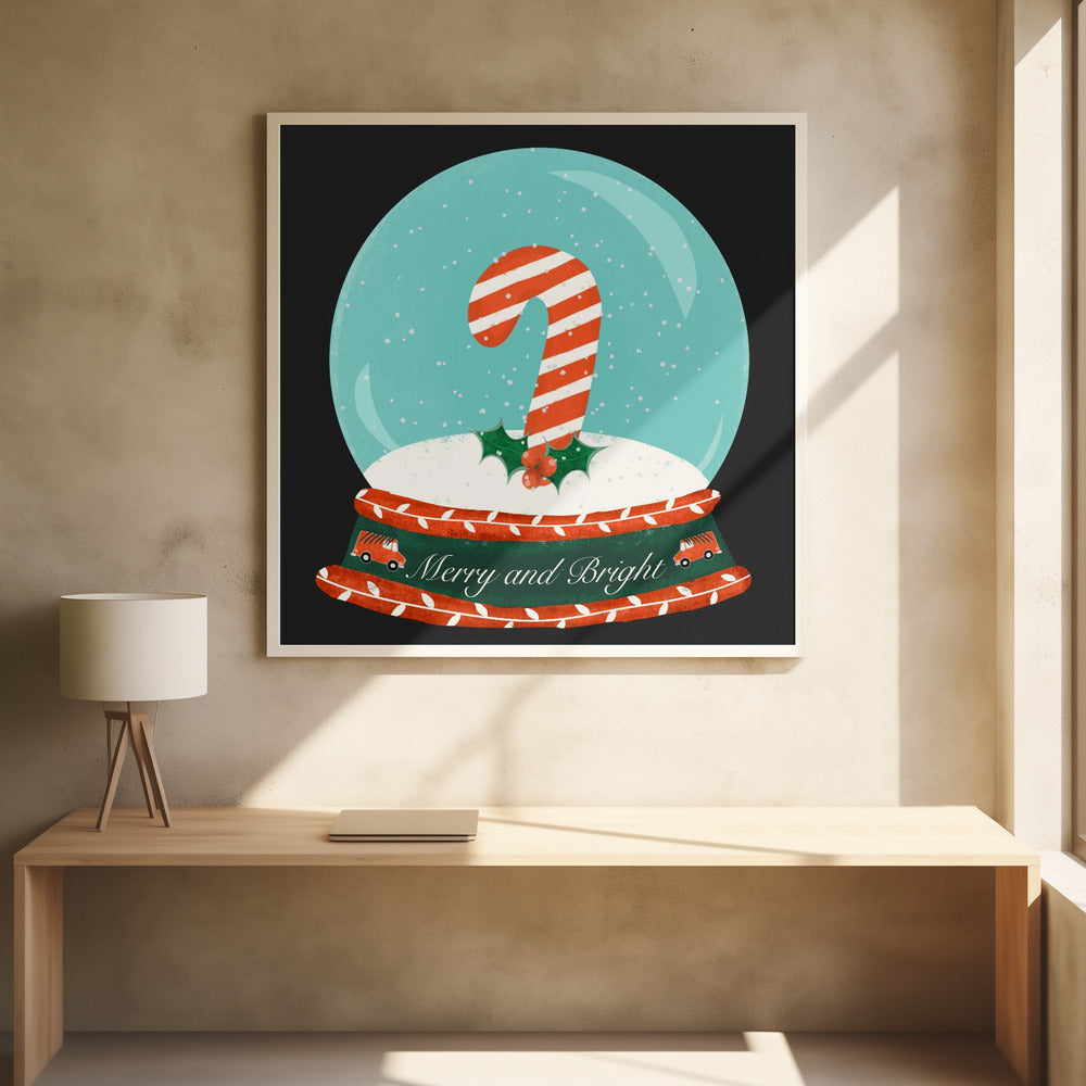 Christmas Candy Cane Snow Globe - Merry and Bright Poster