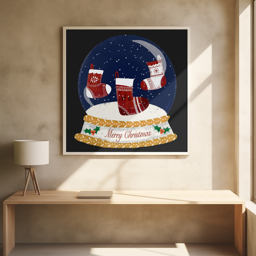 Christmas Stocking Snow Globe - Merry Christmas Poster