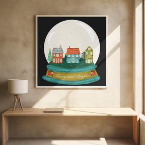 Christmas Village Snow Globe - Merry and Bright Poster